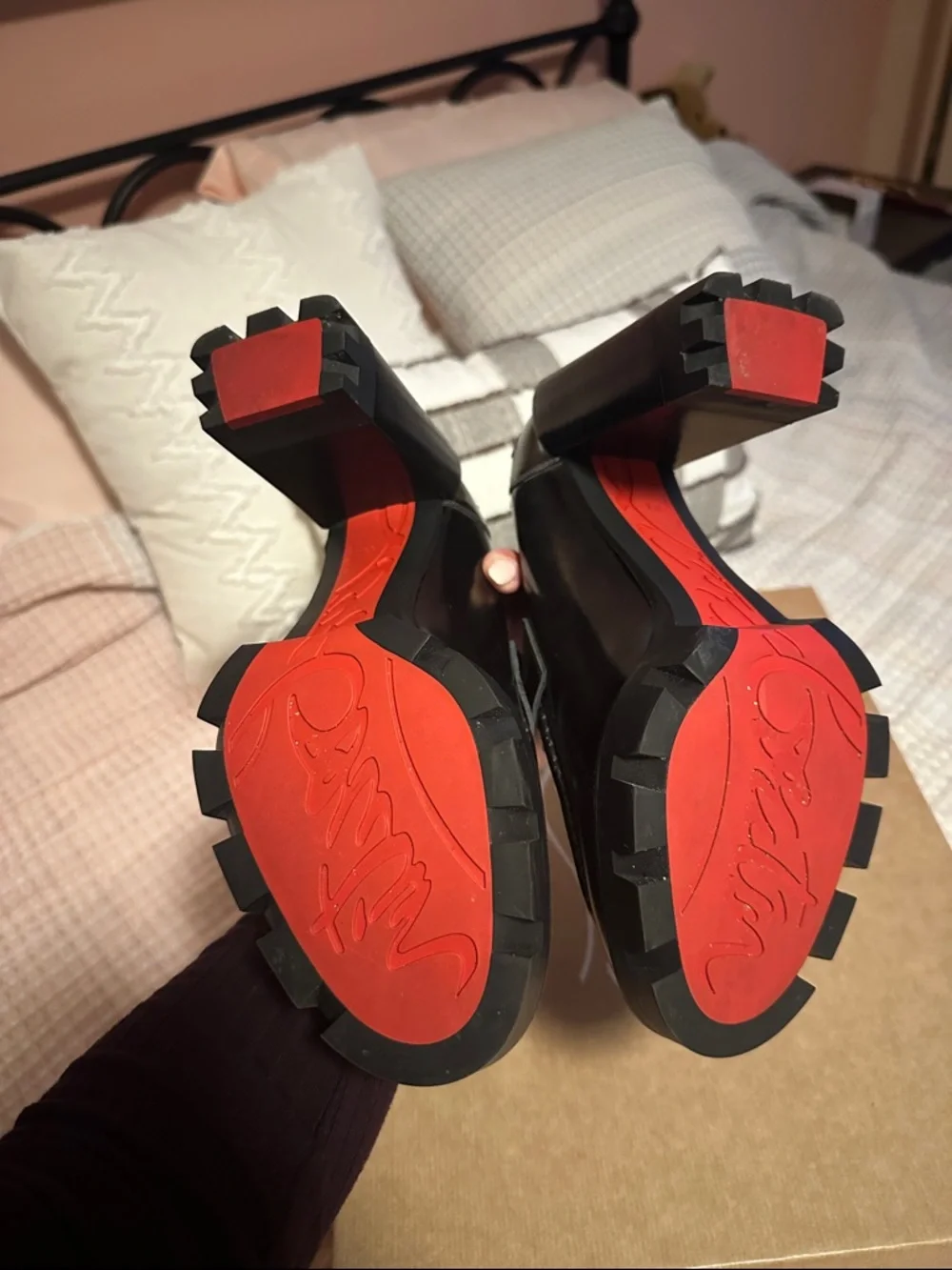 Christian Louboutin Moc Lug Alta 100 Black Leather Platform Loafers Size 38.5 - Picture 5 of 12